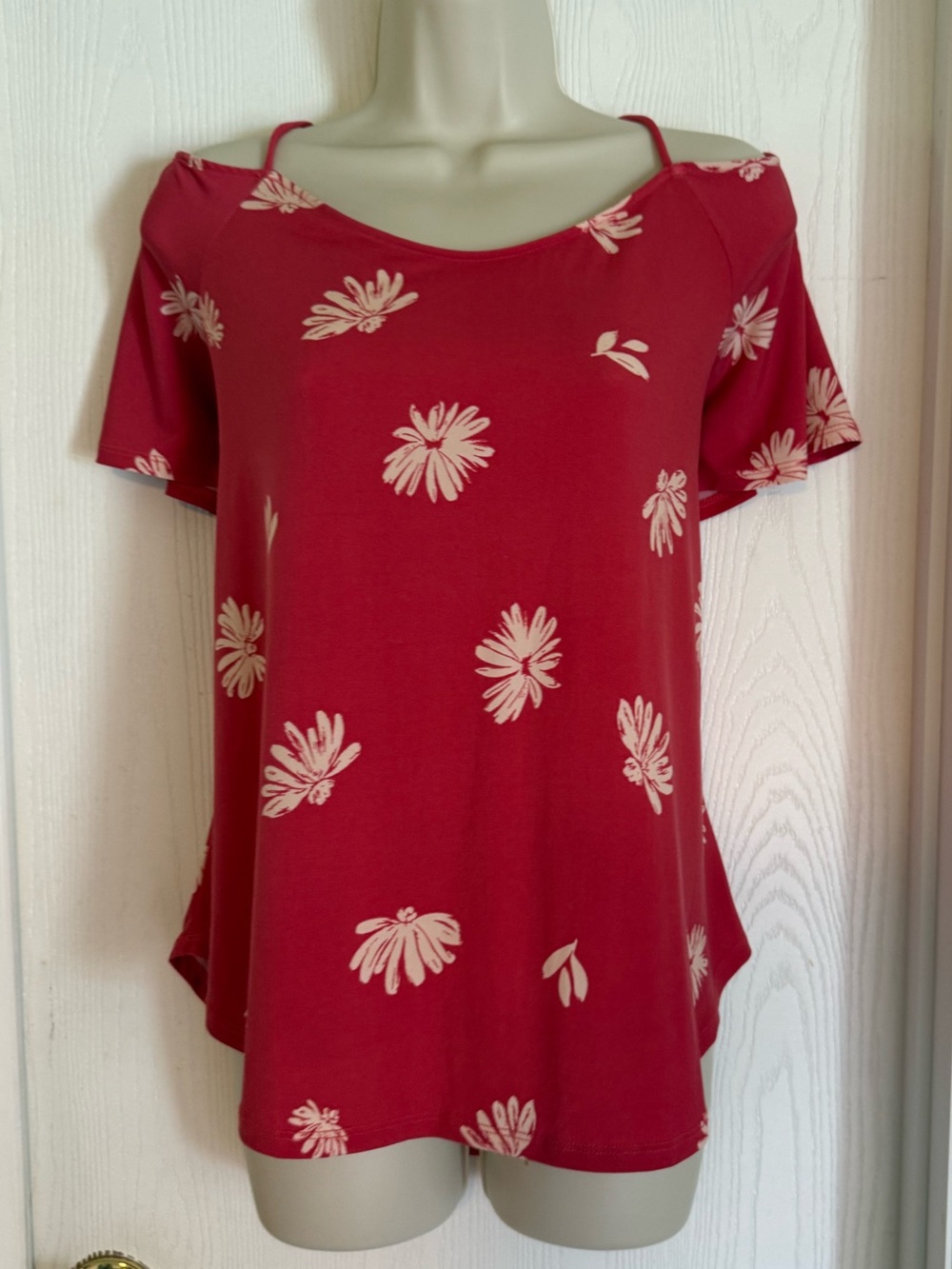 Kaileigh Red Floral Cold-Shoulder Camisole Top